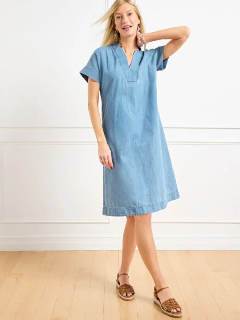 Talbots Cotton Blue Denim V-Neck Dress Size XL NWT